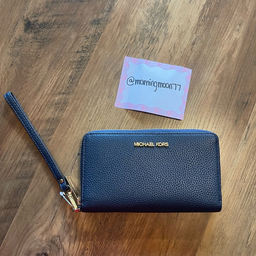Michael Kors Navy Wallet with Gold Accents